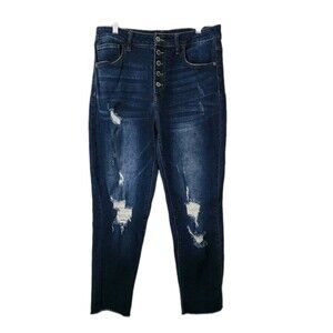 Risen Jeans Los Angeles Women 11  Blue  Distressed Button Fly High Rise Raw Hem